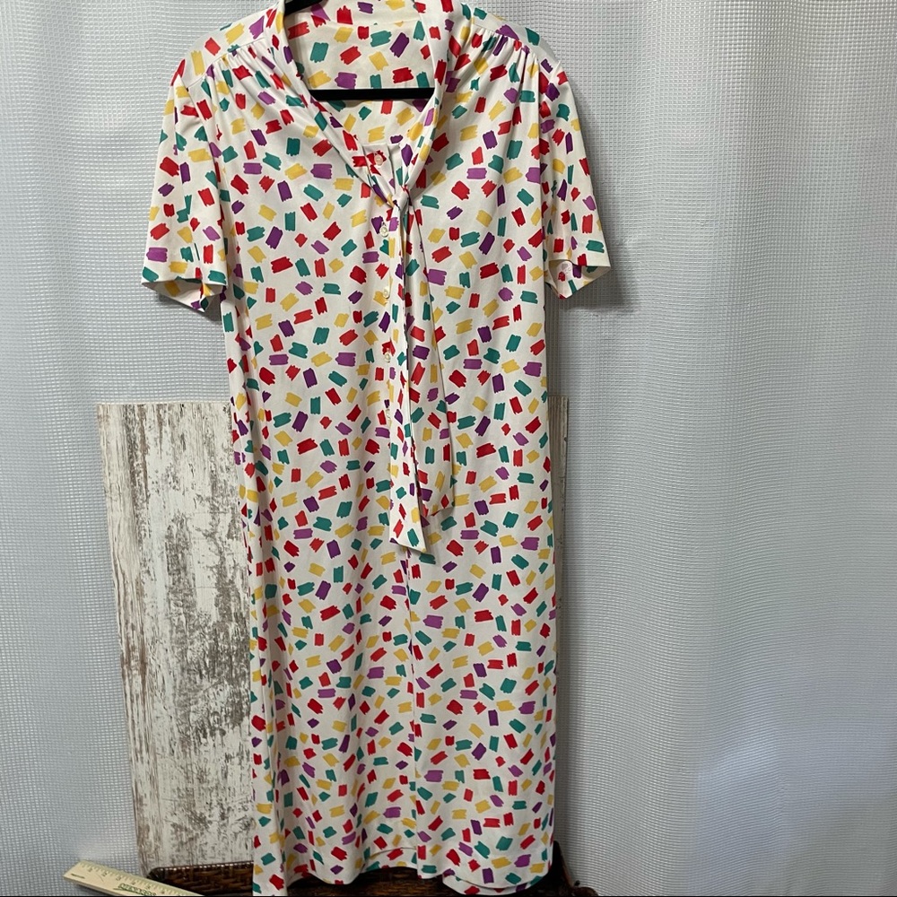 Vintage 80s Speckled Print Belted Dress